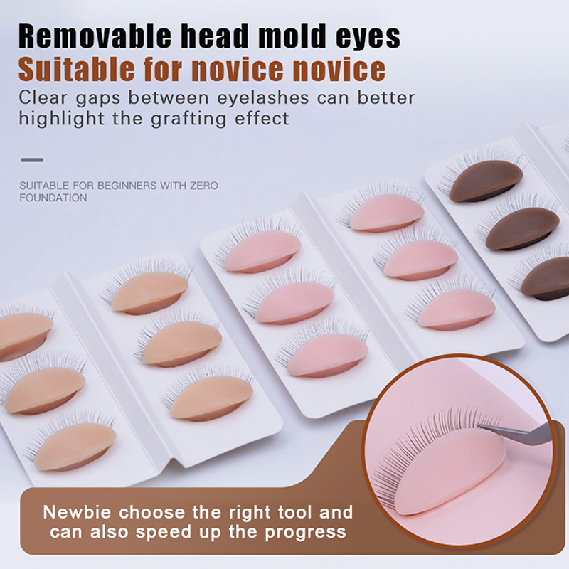 Eyelash Extension Model - 3ペア/セット交換用つけまつげエクステ練習用ヘッドモデルシリコン製取り外し可能なまぶたタトゥートレーニングアイマネキン