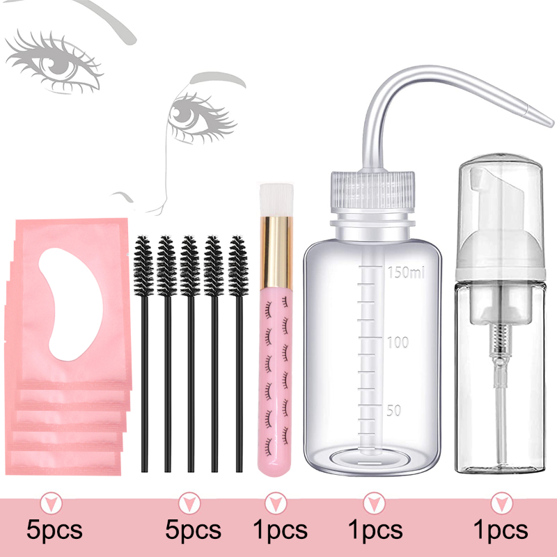Eyelash Extension Eye Mask - 13 個まつげエクステンションクリーニングキット 5 in 1 ラッシュシャンプーブラシ石鹸泡洗浄ボトルセット眉毛マスカラワンドアイパッドパッチ