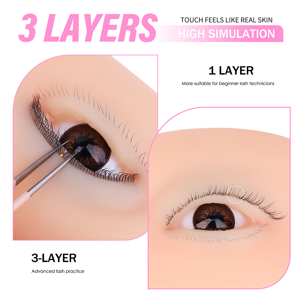 3層シリコン製まつげエクステ練習用アイモデル、伸縮性のある3 - Eyelash Extension Model のレビューと価格